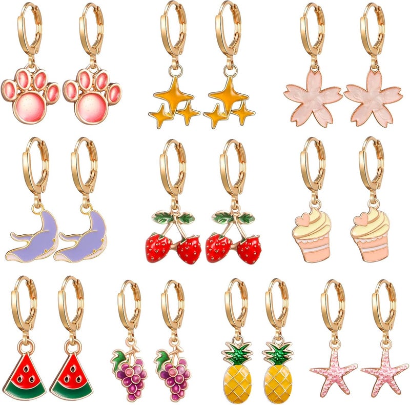 SYNLIN 10/20 Pairs Gold Hoop Dangle Earrings For Girls Gold Hoop Earrings With Charms 14k Gold Huggie Hoop Earrings - Image 1